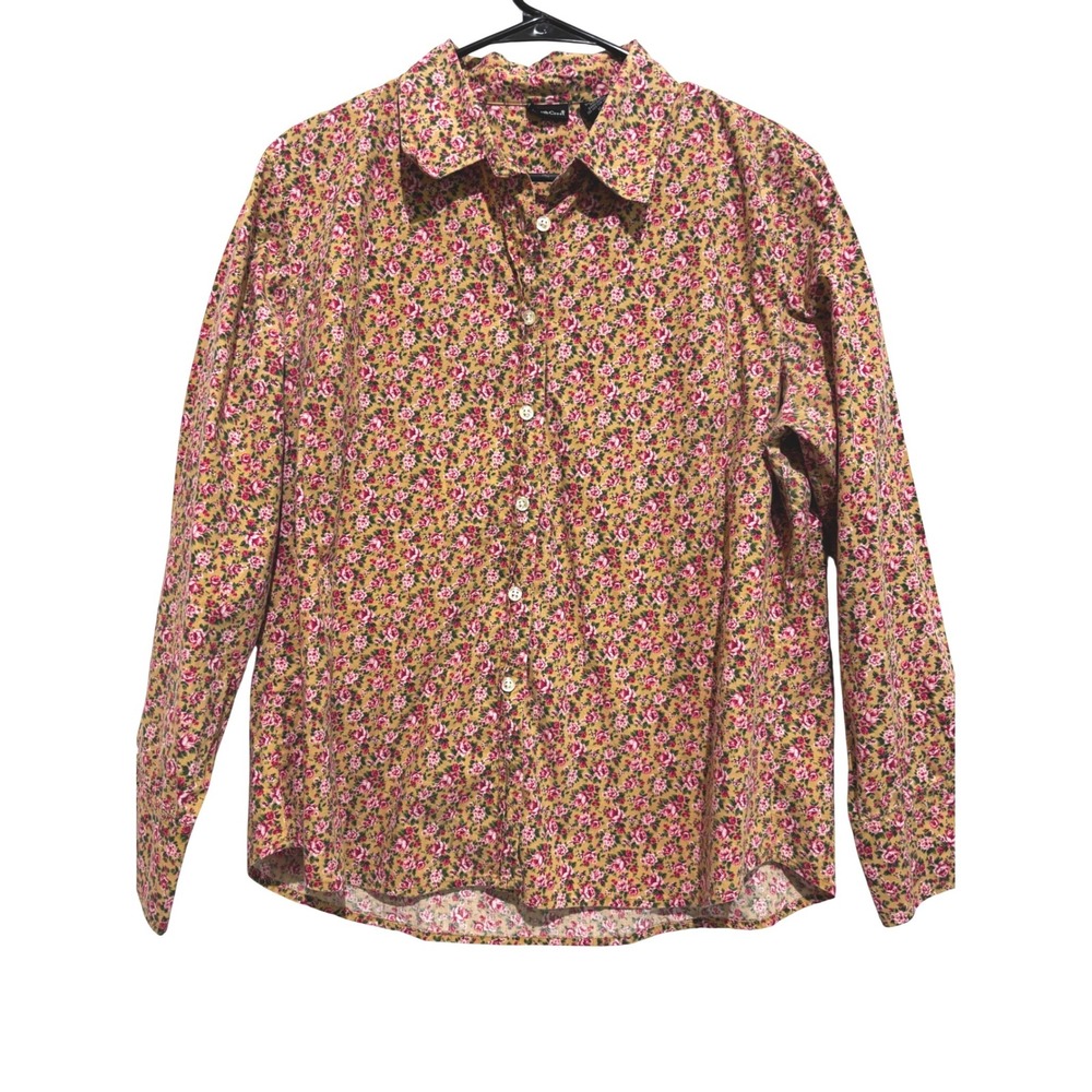 Vintage  XL Floral Button Down Shirt Rose Print Stretch cottagecore grandmacore